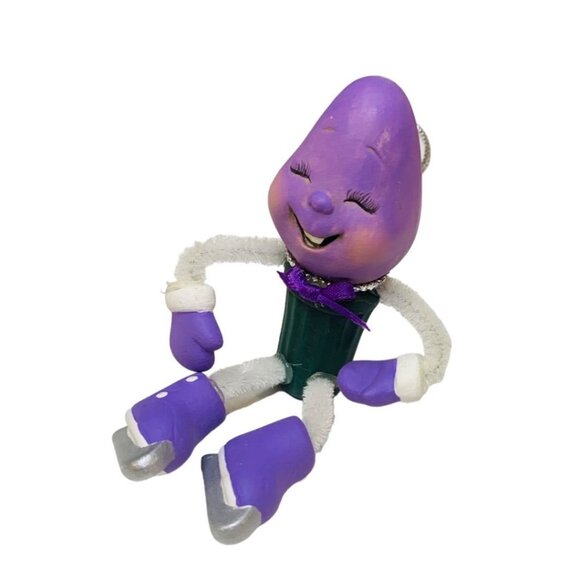 Purple Christmas Bulb Light Ice Skating Decorative Ceramic Ornament 4" - Picture 3 of 5